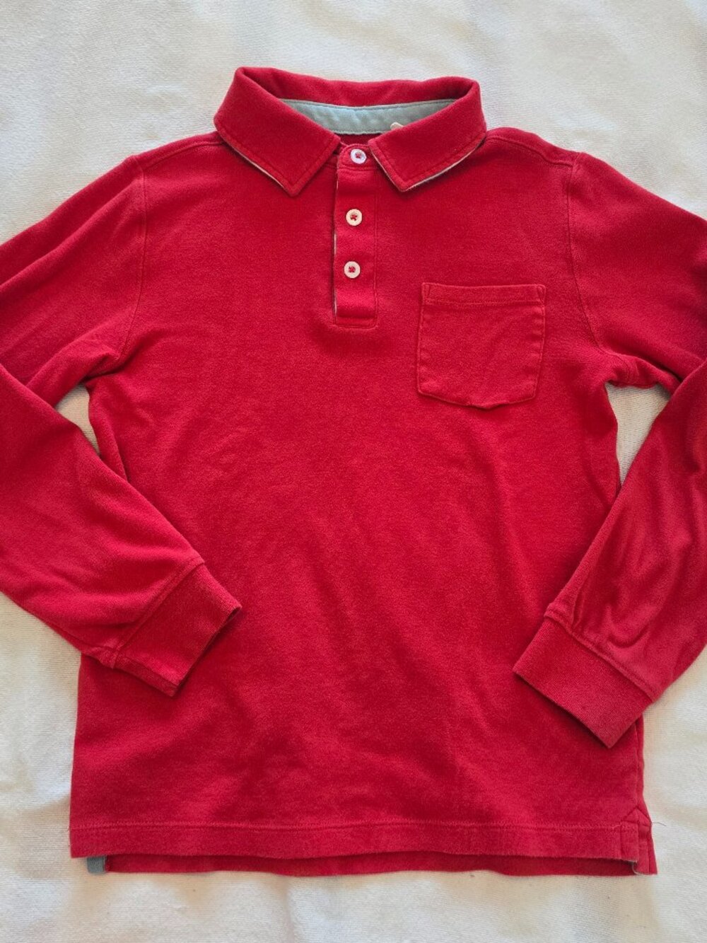 8-9Y Mini Boden Long Sleeve Sueded Jersey Smart Polo Shirt
